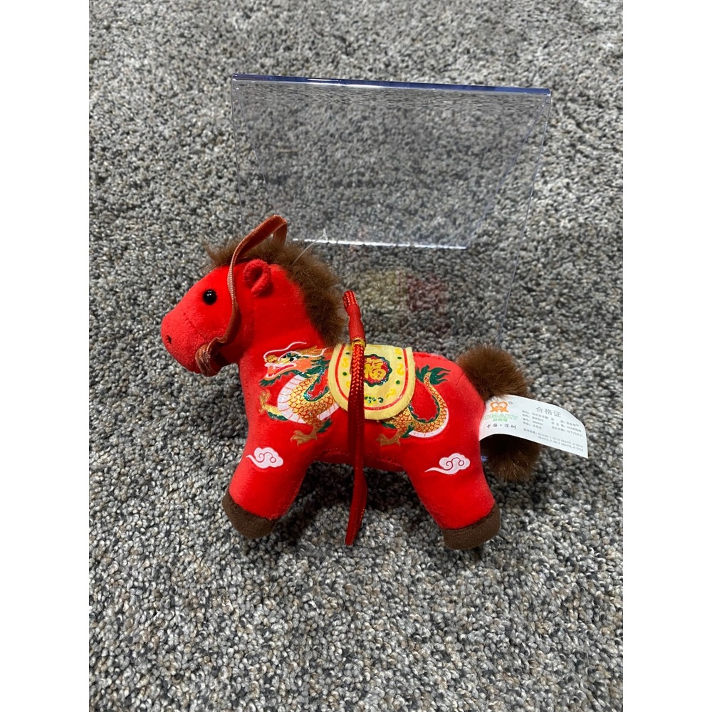 Omaky Horse Plush Unisex Small Red Excellent Chinese Zodiac Dragon Embroidery